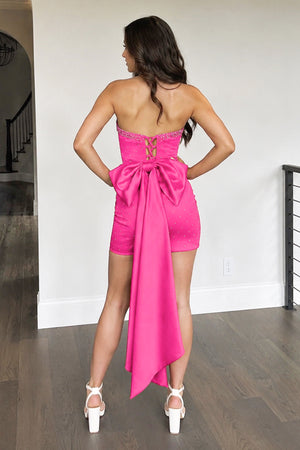 Fuchsia Strapless Beaded Sheath Short Prom Dresses Homecoming Dress (2) | KISSPROM