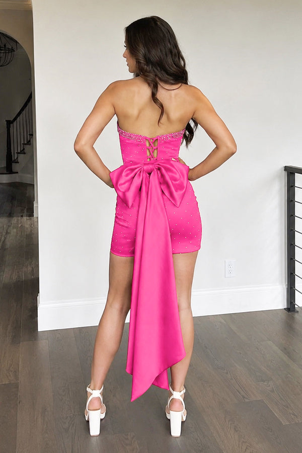 Fuchsia Strapless Beaded Sheath Short Prom Dresses Homecoming Dress (2) | KISSPROM