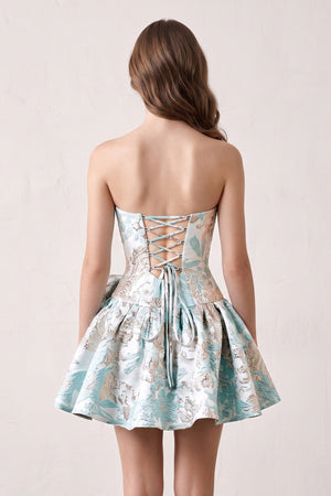 Aqua Strapless Jacquard A-Line Homecoming Dress with Bowknot (2) | KISSPROM