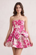 Fuchsia Strapless Jacquard A-Line Homecoming Dress with Bowknot | KISSPROM