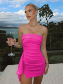Fuchsia Strapless Spandex Bodycon Homecoming Dress With Slit | KISSPROM