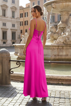 Fuchsia  Straps A - line Long Formal Dress - KissProm