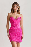 Fuchsia Sweetheart Corset Bodycon Lace Short Homecoming Dress | KISSPROM