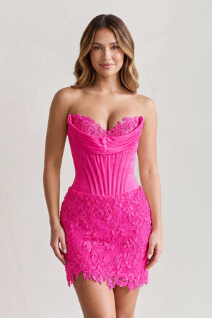 Fuchsia Sweetheart Corset Bodycon Lace Short Homecoming Dress | KISSPROM
