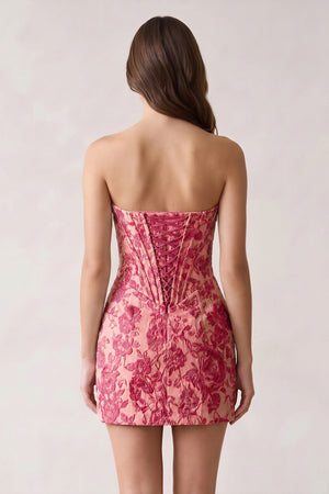 Fuchsia Sweetheart Jacquard Sheath Corset Homecoming Dress (2) | KISSPROM