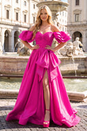 Fuchsia Sweetheart Pleated A-Line Prom Dress With Bow | KISSPROM