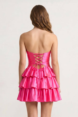 Fuchsia Sweetheart Ruffled A-Line Cut-Out Satin Homecoming Dress – Homecoming Dress by KissProm | Available at KissProm