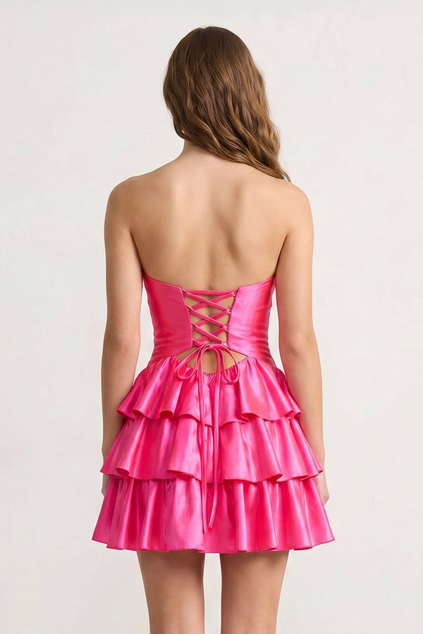 Fuchsia Sweetheart Ruffled A-Line Cut-Out Satin Homecoming Dress – Homecoming Dress by KissProm | Available at KissProm