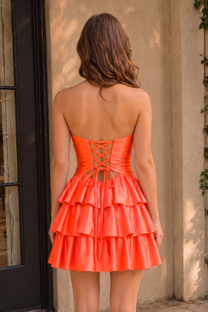 Fuchsia Sweetheart Ruffled A-Line Cut-Out Satin Homecoming Dress