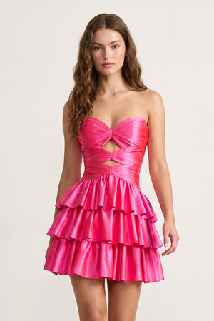 Fuchsia Sweetheart Ruffled A-Line Cut-Out Satin Homecoming Dress – Homecoming Dress by KissProm | Available at KissProm