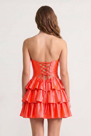 Fuchsia Sweetheart Ruffled A-Line Cut-Out Satin Homecoming Dress