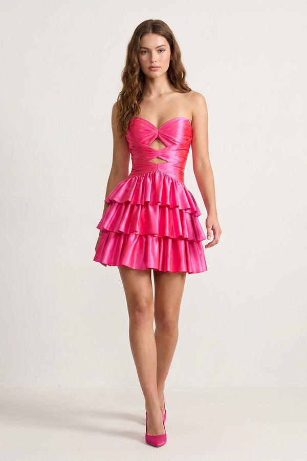 Fuchsia Sweetheart Ruffled A-Line Cut-Out Satin Homecoming Dress – Homecoming Dress by KissProm | Available at KissProm