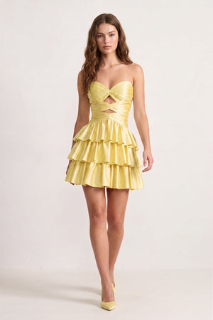 Fuchsia Sweetheart Ruffled A-Line Cut-Out Satin Homecoming Dress
