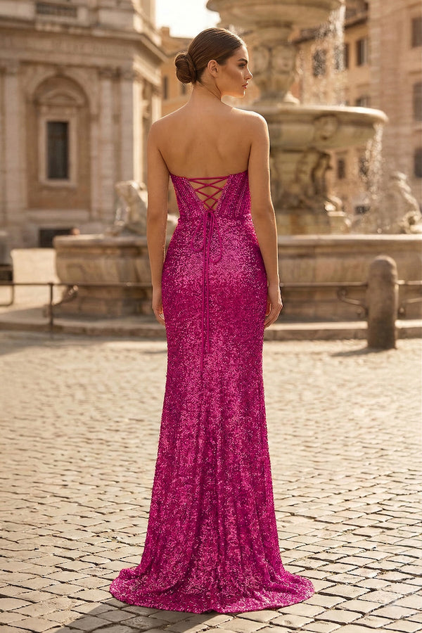 Fuchsia Sweetheart Sequins Mermaid Long Party Dress With Beading (2) | KISSPROM
