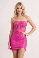 Fuchsia Tight Beaded Strapless Short Corset Homecoming Dresses | KISSPROM