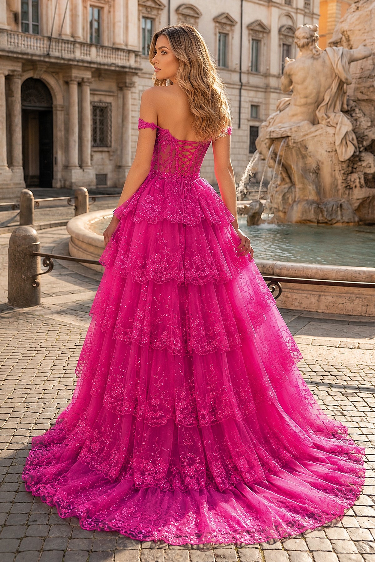 pink tulle ruffle dress Pink Tulle Ruffled Hi-Lo Cutout Designer Prom Pageant Dress