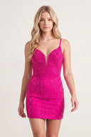 Fuchsia V-Neck Sheath Sequined Mini Party Dress | KISSPROM