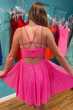 A-Line Double Straps Sequins Homecoming Dress - KissProm