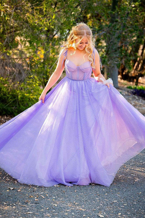 Skyler |A - line Sweetheart Dot Tulle Prom Dress - KissProm