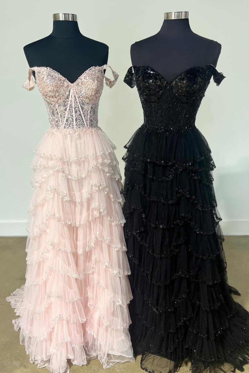Scout | A-Line Sweetheart Champagne Tulle Prom Dresses with Appliques