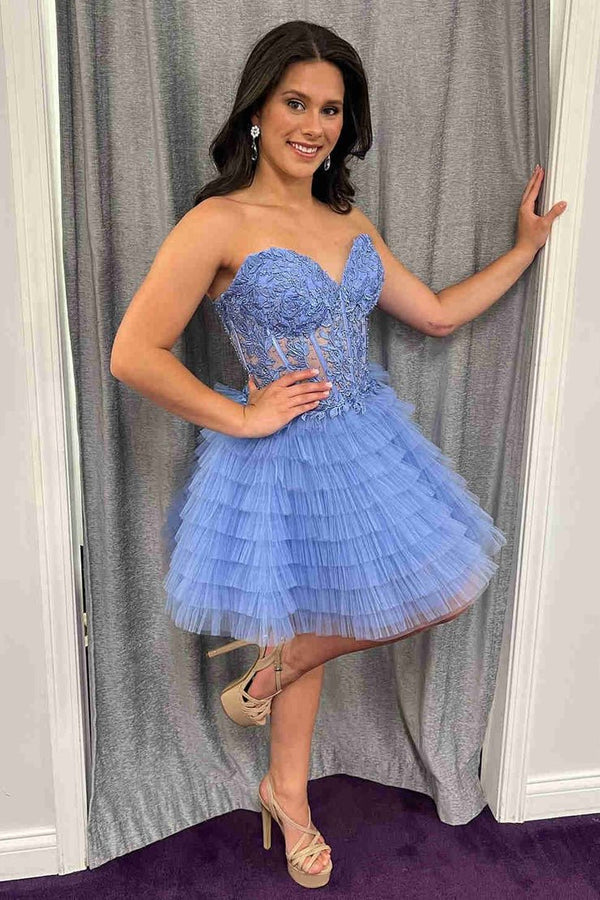 A-Line Ruffled Yellow Strapless Corset Short Homecoming Dress - KissProm