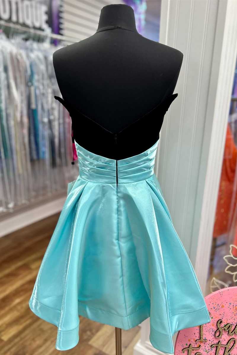 Perry |  Aqua - Strapless Velvet Homecoming  Dress with Train