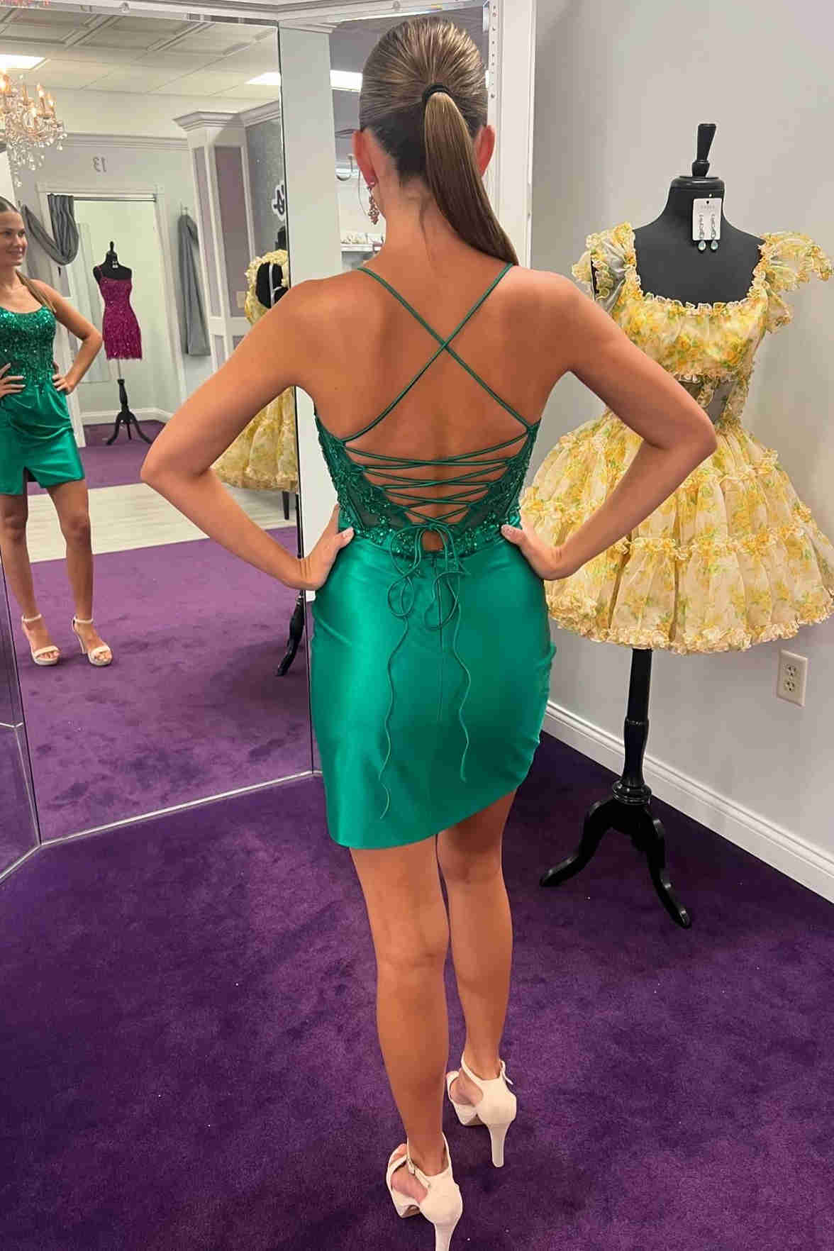 green emerald velvet dress Lace-Up Green Beaded Bodycon Homecoming Dress Green / 6 green emerald velvet dress Lace-Up Green Beaded Bodycon Homecoming Dress Green / 6