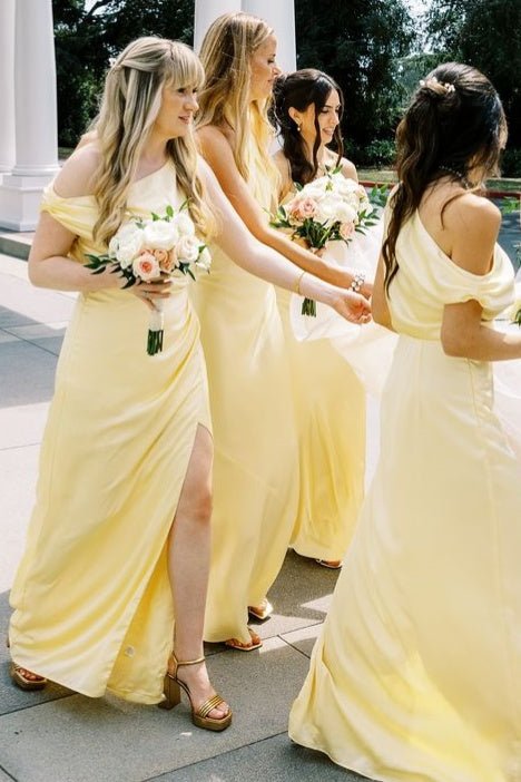 Mermaid Satin One Shoulder Bridesmaid Dress with Slit - KissProm