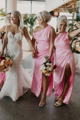 Mermaid Satin One Shoulder Bridesmaid Dress with Slit - KissProm