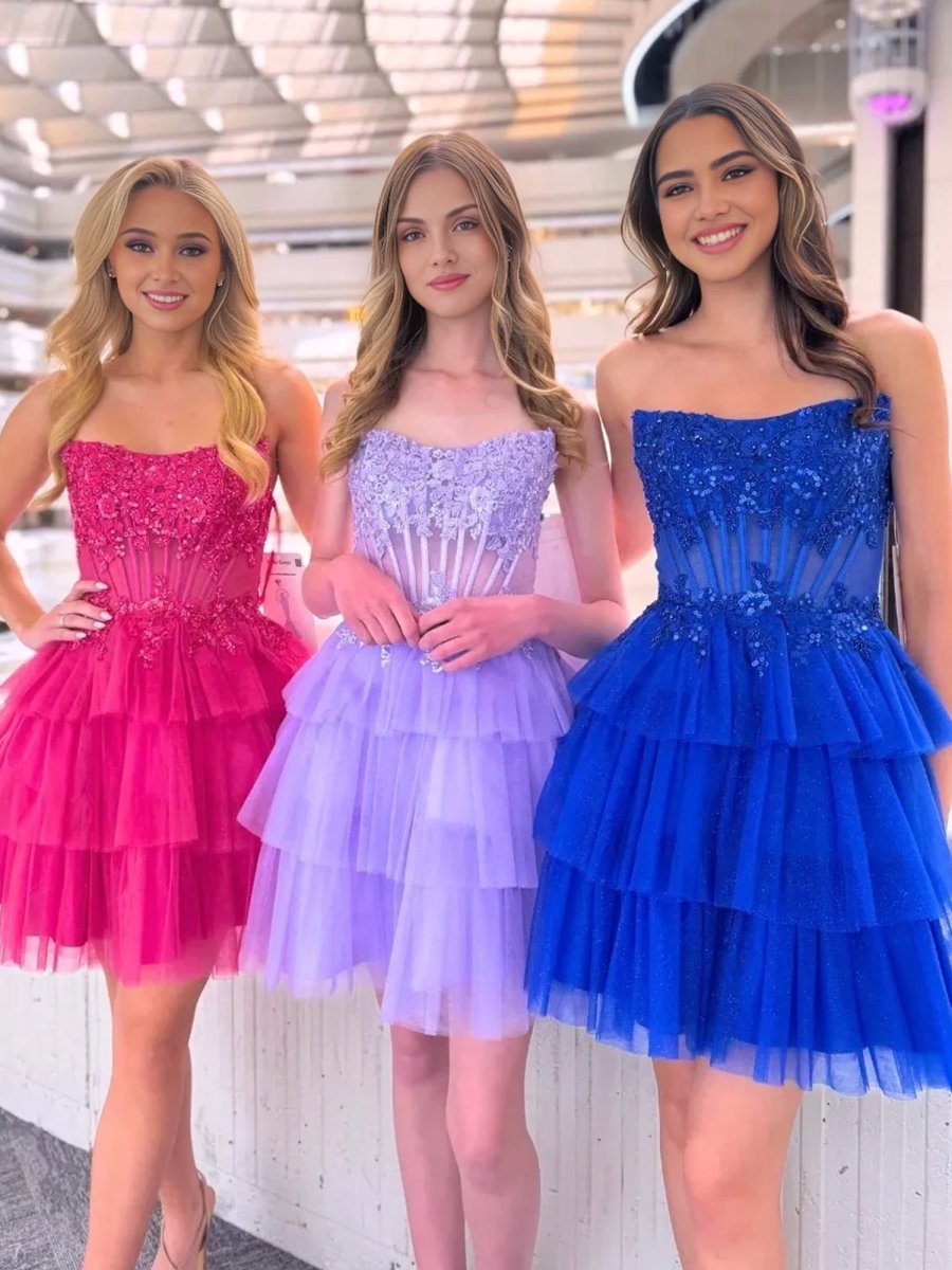 Fuchsia - Strapless A Line Tulle Homecoming Dress With Appliques Fuchsia - Strapless A Line Tulle Homecoming Dress With Appliques