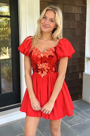 Galatea | A-Line Short Red Cut-Glass Sweetheart Dress
