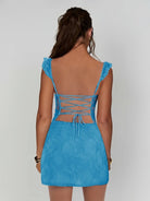 Gema | Blue - Spaghetti Straps Sheath Lace Short Homecoming Dress With Slit