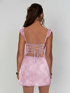 Gema | Pink - Spaghetti Straps Sheath Lace Short Homecoming Dress With Slit