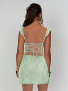 Gema | Sage - Spaghetti Straps Sheath Lace Short Homecoming Dress With Slit
