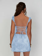 Gema | Sky Blue - Spaghetti Straps Sheath Lace Short Homecoming Dress With Slit