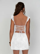 Gema | White - Spaghetti Straps Sheath Lace Short Homecoming Dress With Slit