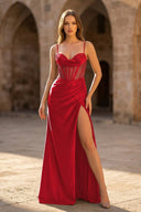 Sheer Corset Dark Green Beaded Mermaid Long Formal Dress - KissProm