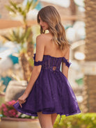 Genoveva | Purple - A Line Off the Shoulder Lace Corset Sequined Homecoming Dresses