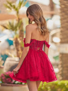 Genoveva | Red - A Line Off the Shoulder Lace Corset Sequined Homecoming Dresses