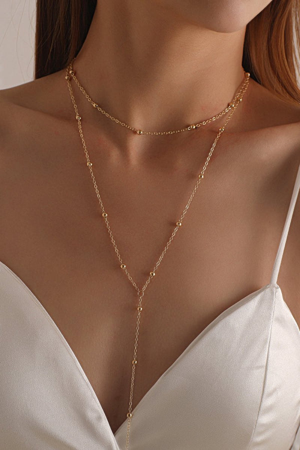 Geometric Tassel Round Bead Multi Layer Long Necklace