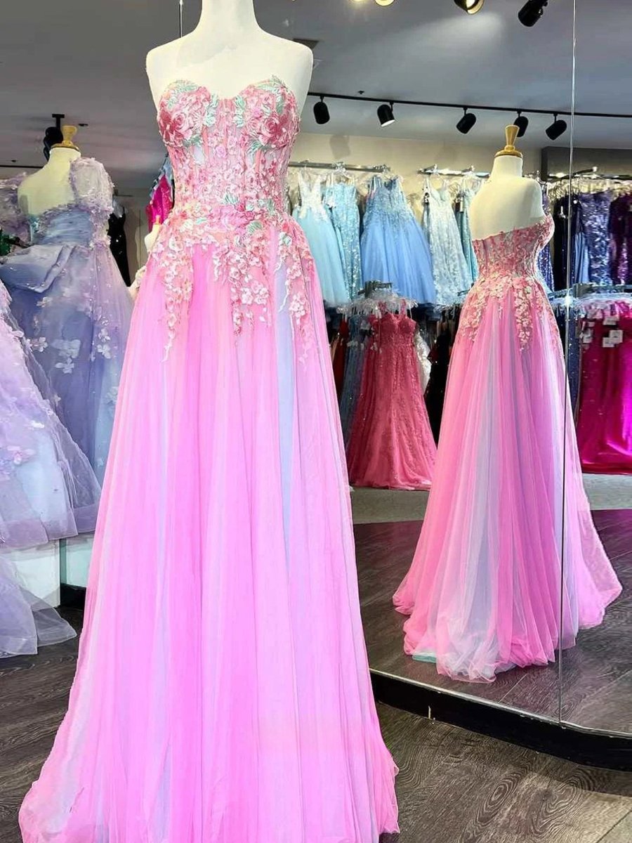 A-line Sweetheart Applique Lace Long Prom Dress with Slit A-line Sweetheart Applique Lace Long Prom Dress with Slit