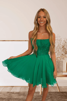 Geranium | Green - Strapless Chiffon A Line Short Homecoming Dresses With Appliques