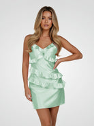 Gessa | Mint Green - Sheath V Neck Satin Homecoming Dresses with Ruffles