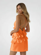 Gessa | Orange - Sheath V Neck Satin Homecoming Dresses with Ruffles - KissProm