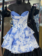 Gilda | Sky Blue - A Line Sweetheart Floral Chiffon Corset Ruffled Homecoming Dresses