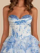 Gilda | Sky Blue - A Line Sweetheart Floral Chiffon Corset Ruffled Homecoming Dresses