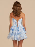 Gilda | Sky Blue - A Line Sweetheart Floral Chiffon Corset Ruffled Homecoming Dresses