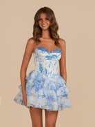 Gilda | Sky Blue - A Line Sweetheart Floral Chiffon Corset Ruffled Homecoming Dresses