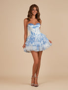 Gilda | Sky Blue - A Line Sweetheart Floral Chiffon Corset Ruffled Homecoming Dresses