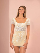 Giselle |Short Bodycon Purple Lace Homecoming Dress
